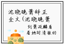 沈晓晚萧辞正全文(沈晓晚萧辞正)小说免费阅读无弹窗大结局_ 沈晓晚萧辞正全文无弹窗完整版阅读