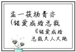 孟一筱杨青亦(错爱成婚总裁夫人又跑了百度云)全文免费阅读无弹窗大结局_(错爱成婚总裁夫人又跑了百度云免费阅读全文大结局)最新章节列表_笔趣阁（错爱成婚总裁夫人又跑了百度云）