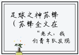 足球之神苏锋（苏锋全文在线阅读）-足球之神苏锋(苏锋)免费阅读无删减完整版足球之神苏锋