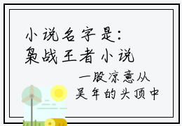 小说名字是：枭战王者小说免费阅读无弹窗,小说名字是： 吴年柳香的小说在线阅读无删减